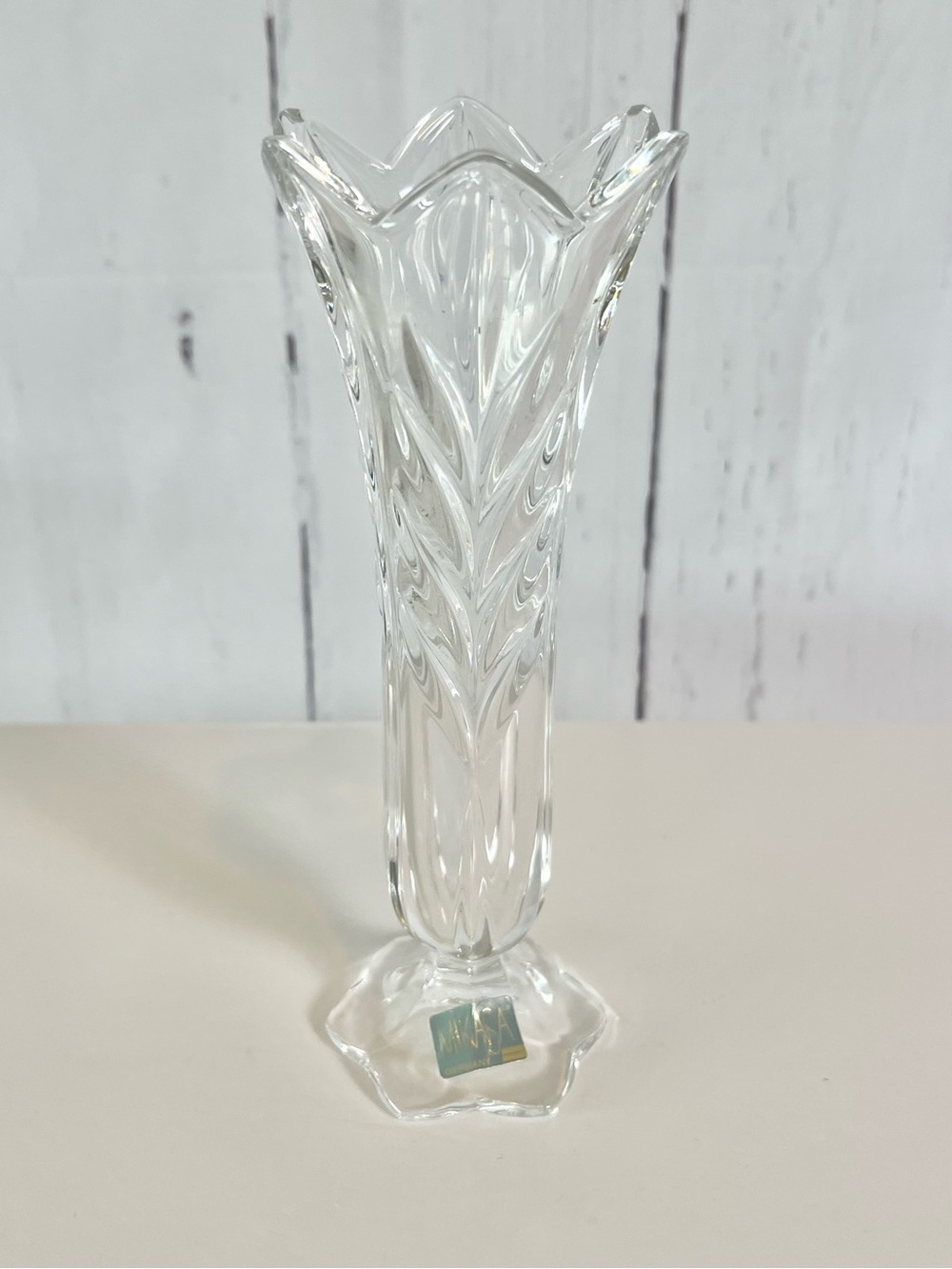 Vintage Mikasa Art Deco Lead Crystal Flower Bud Vase 8” Clear Cut Glass